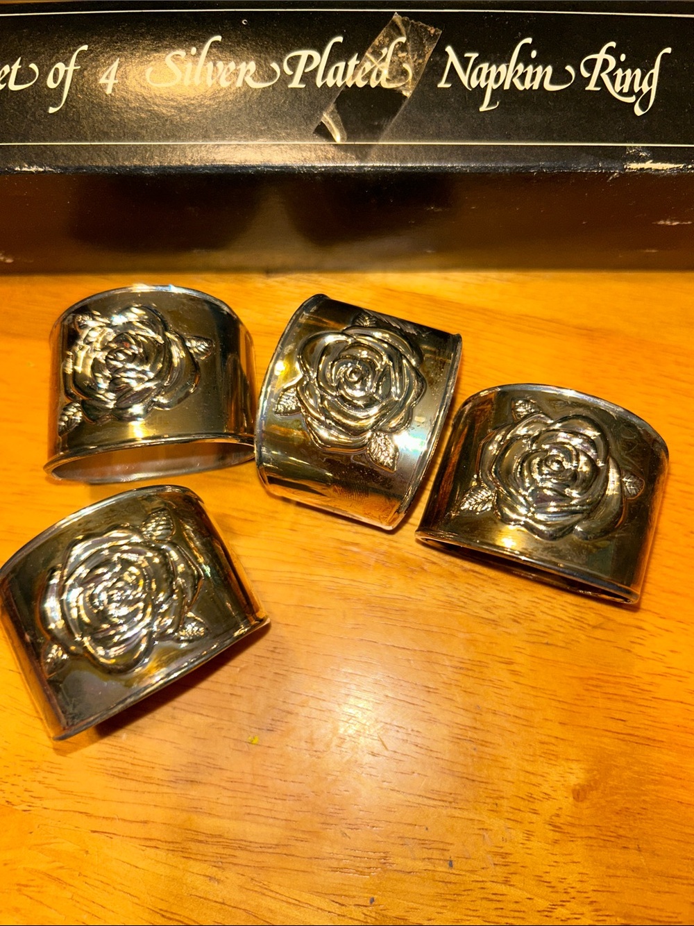 Set of 4 Silver Plated Rose Napkin Rings